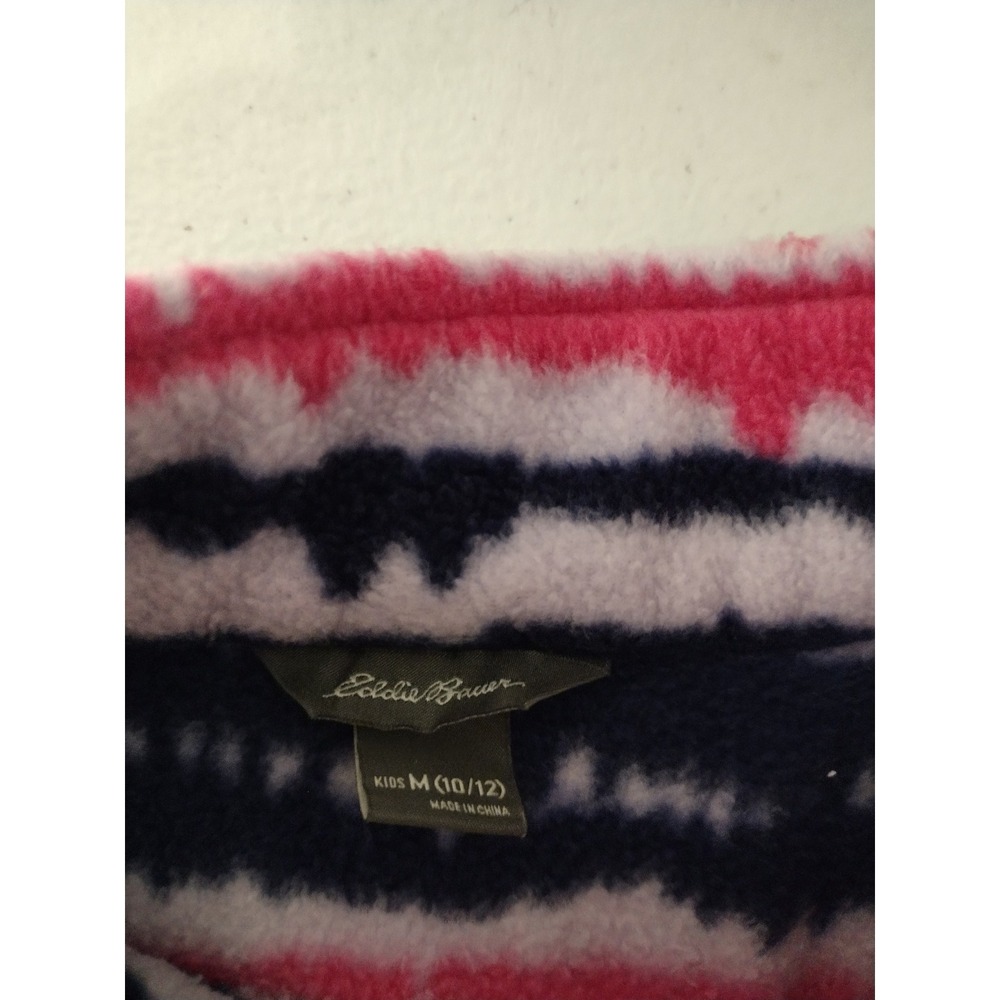 Eddie Bauer Kids Pink Navy Striped Full Zip Fleece Jacket Size M 10/12 - Picture 3 of 4